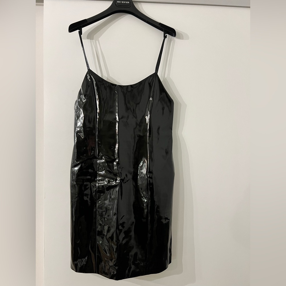 Alice + Olivia 
Black shiny mini dress 
Size 12